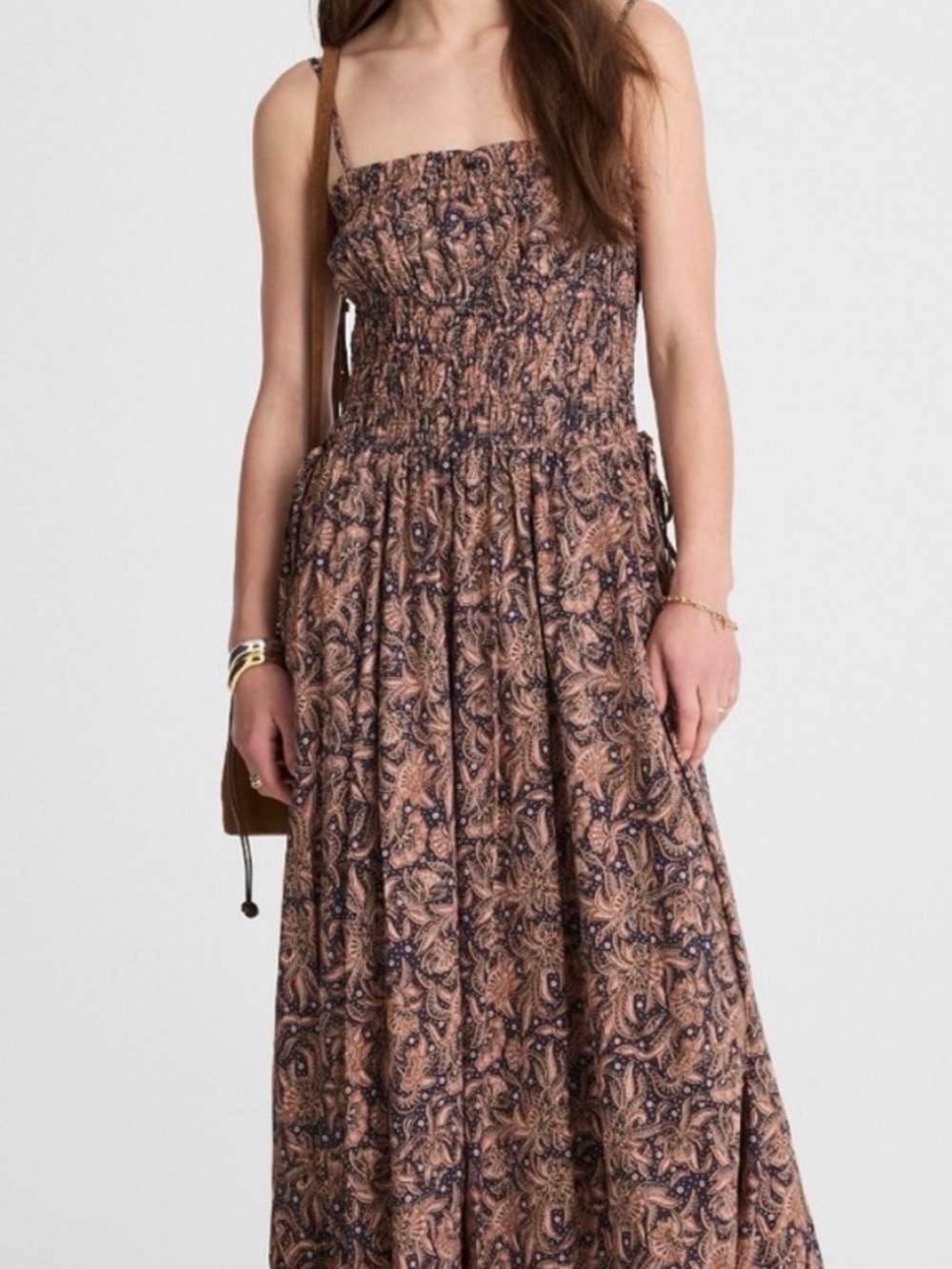 Madewell Navy and Rust Paisley Smocked Dress - NWT